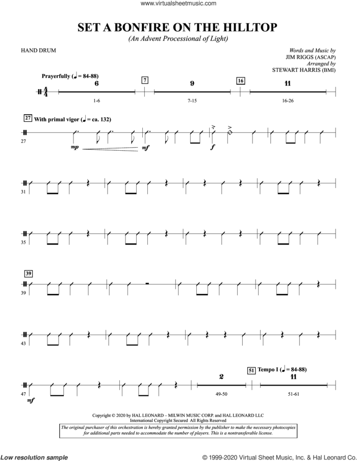 Set a Bonfire on the Hilltop (arr. Stewart Harris) sheet music for orchestra/band (hand drum) by Jim Riggs and Stewart Harris, intermediate skill level