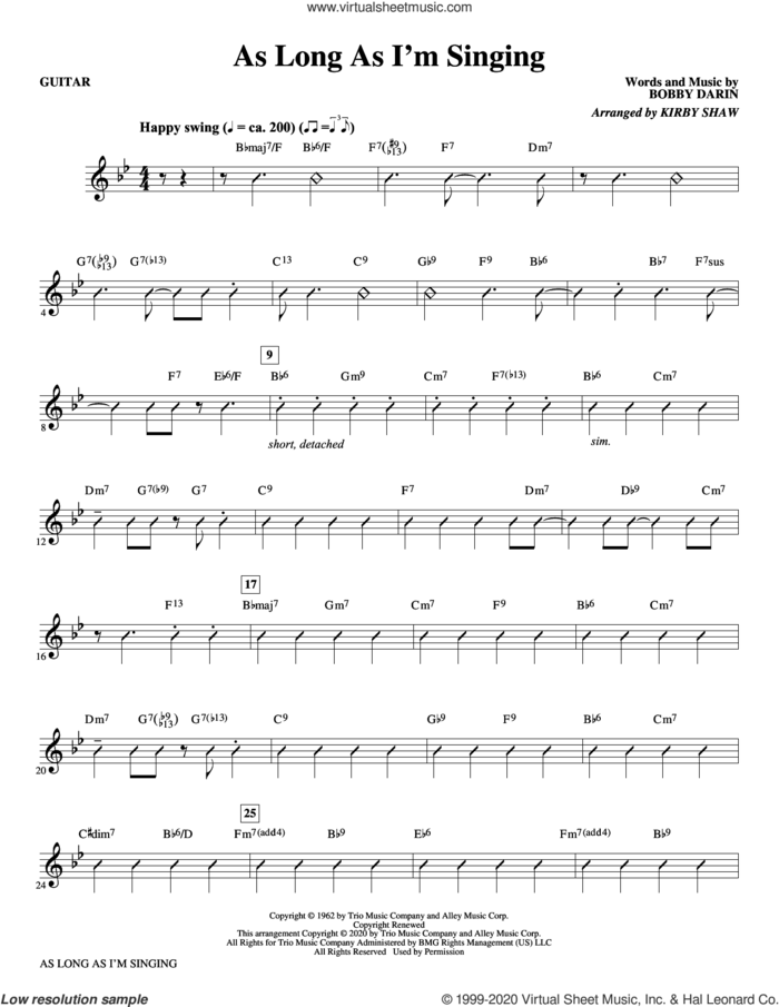 As Long As I'm Singing (arr. Kirby Shaw) sheet music for orchestra/band (guitar) by Bobby Darin and Kirby Shaw, intermediate skill level