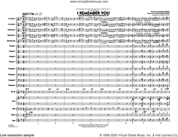 I Remember You (arr. Mark Taylor) (COMPLETE) sheet music for jazz band by Johnny Mercer, Jo Stafford, Mark Taylor and Victor Schertzinger, intermediate skill level
