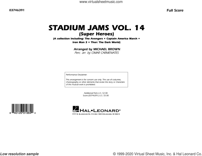 Stadium Jams Vol. 14 (Super Heroes) (COMPLETE) sheet music for marching band by Michael Brown and Omar Carmenates, intermediate skill level
