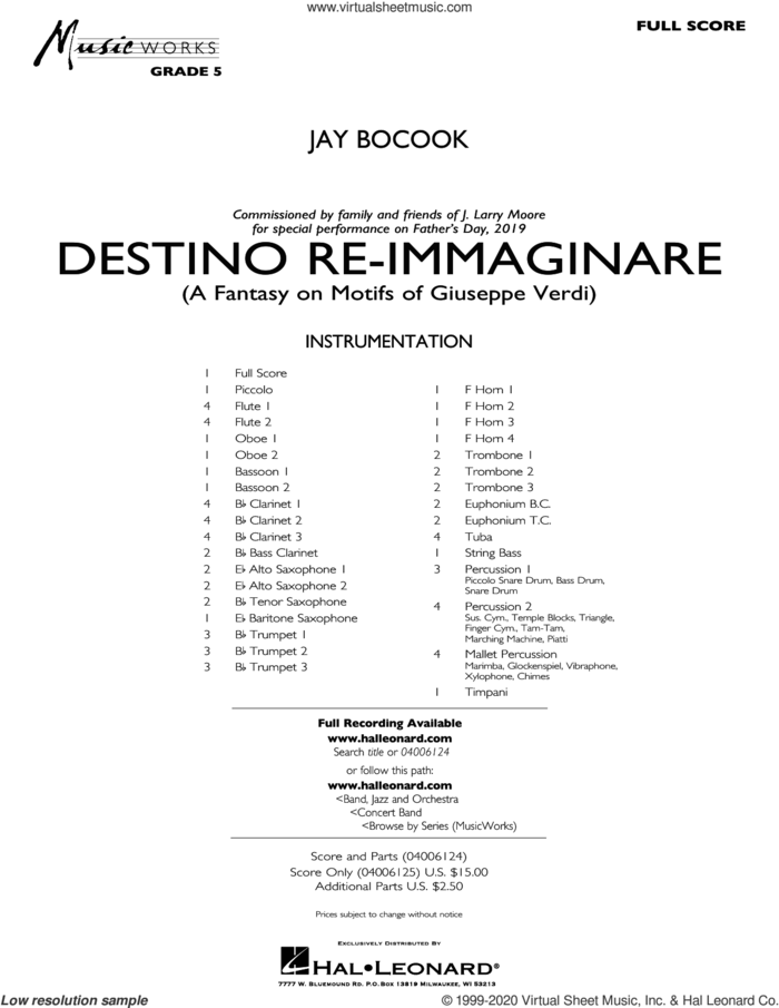 Destino Re-Immaginare (A Fantasy on Motifs of G. Verdi) (COMPLETE) sheet music for concert band by Jay Bocook, intermediate skill level