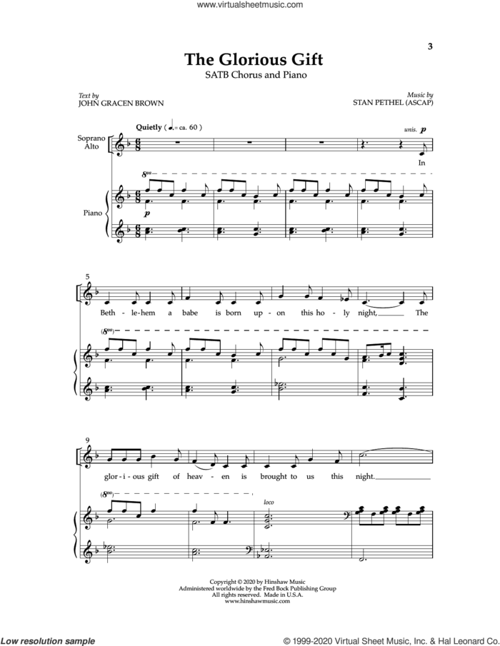 The Glorious Gift sheet music for choir (SATB: soprano, alto, tenor, bass) by Stan Pethel and John Gracen Brown, intermediate skill level