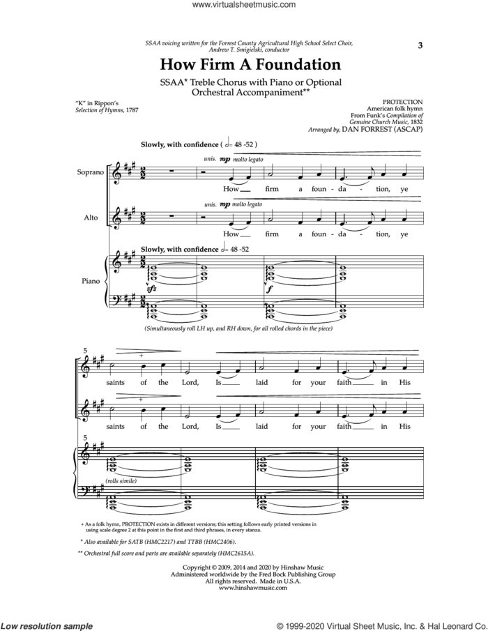 How Firm A Foundation sheet music for choir (SSAA: soprano, alto) by Dan Forrest, intermediate skill level