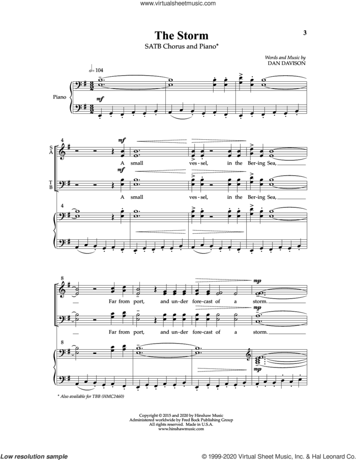 The Storm sheet music for choir (SATB: soprano, alto, tenor, bass) by Dan Davison, intermediate skill level