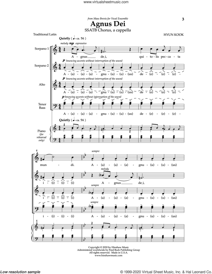 Agnus Dei sheet music for choir (SATB: soprano, alto, tenor, bass) by Hyun Kook, intermediate skill level