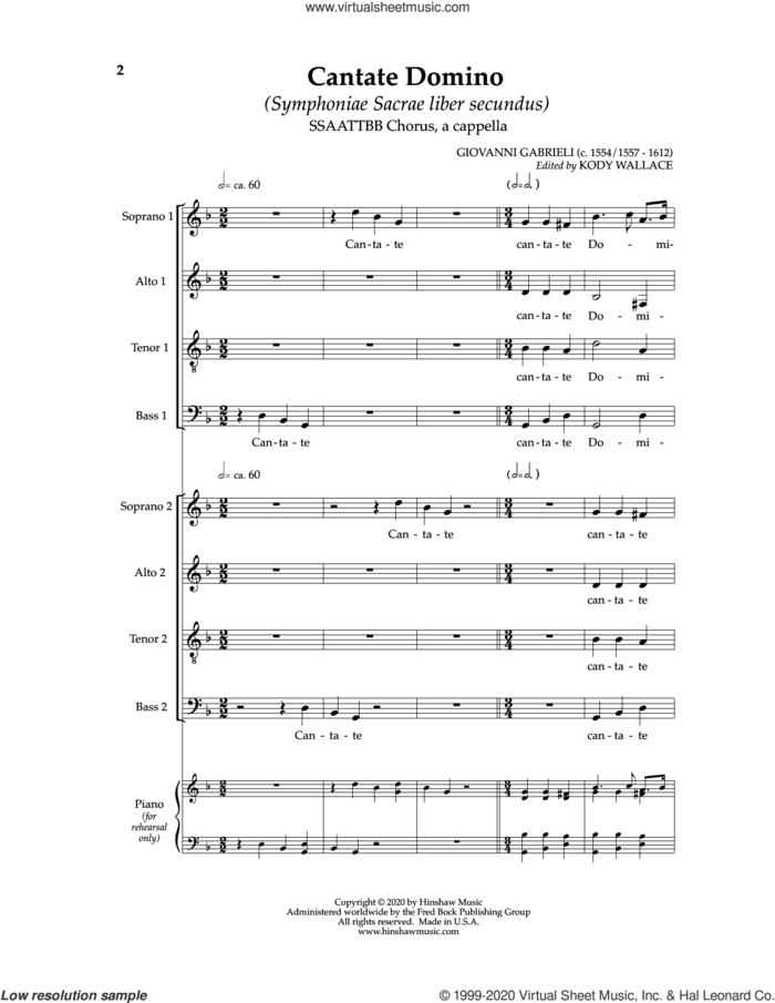 Cantate Domino sheet music for choir (SSAATTBB) by Giovanni Gabrieli and Kody Wallace, intermediate skill level
