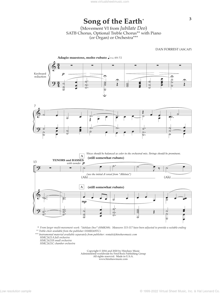 Song Of The Earth (Movement VI) (from Jubilate Deo) sheet music for choir (SATB: soprano, alto, tenor, bass) by Dan Forrest, intermediate skill level
