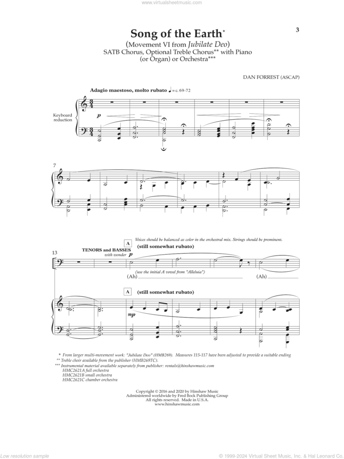 Song Of The Earth (Movement VI) (from Jubilate Deo) sheet music for choir (SATB: soprano, alto, tenor, bass) by Dan Forrest, intermediate skill level