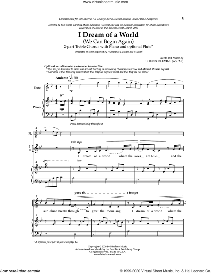 I Dream of a World sheet music for choir (2-Part) by Sherry Blevins, intermediate duet
