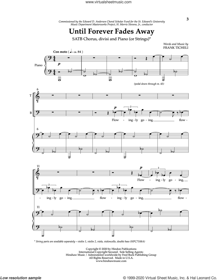 Until Forever Fades Away sheet music for choir (SATB: soprano, alto, tenor, bass) by Frank Ticheli, intermediate skill level
