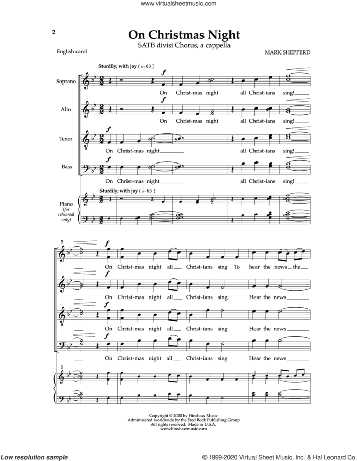 On Christmas Night sheet music for choir (SATB: soprano, alto, tenor, bass) by Mark Shepperd, intermediate skill level