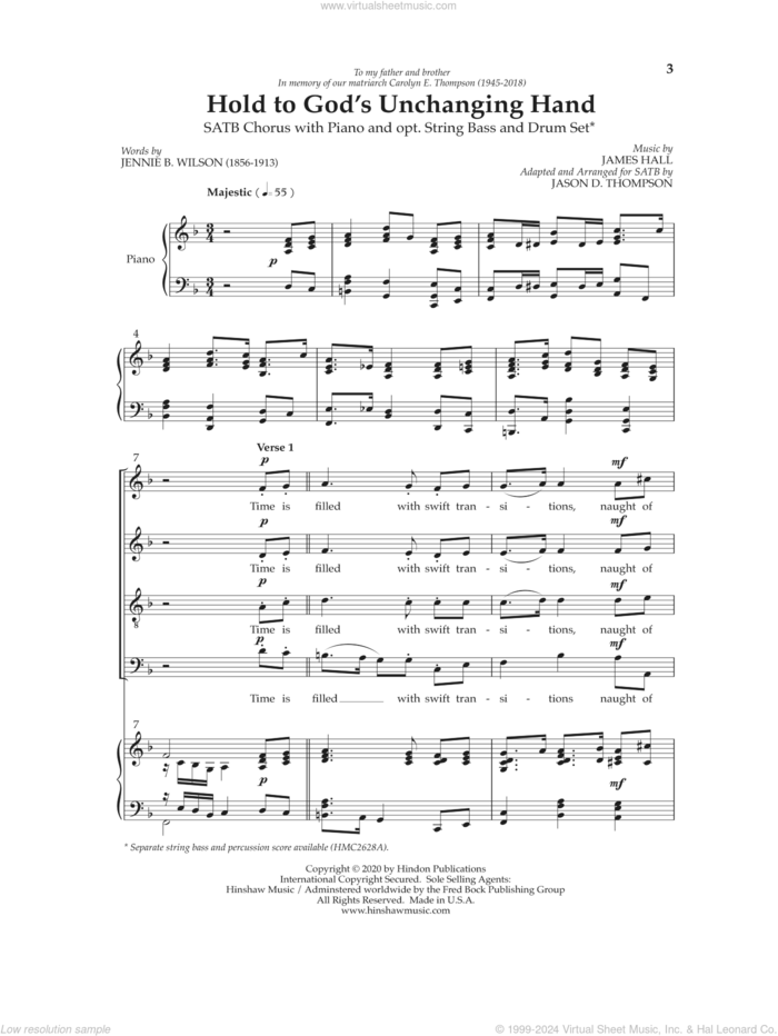 Hold To God's Unchanging Hands sheet music for choir (SATB: soprano, alto, tenor, bass) by Jason D. Thompson, intermediate skill level