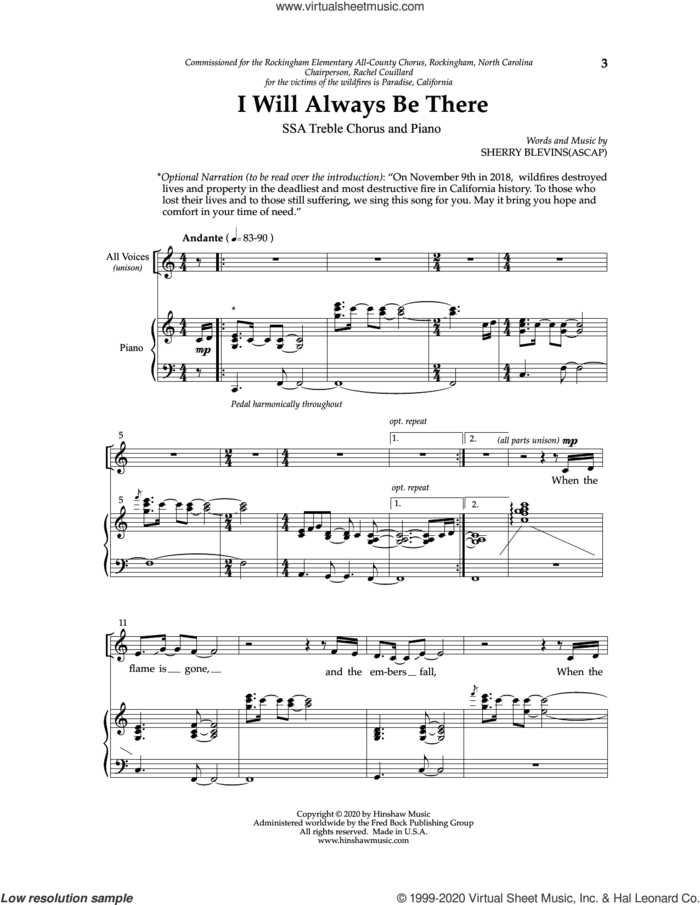 I Will Always Be There sheet music for choir (2-Part) by Sherry Blevins, intermediate duet