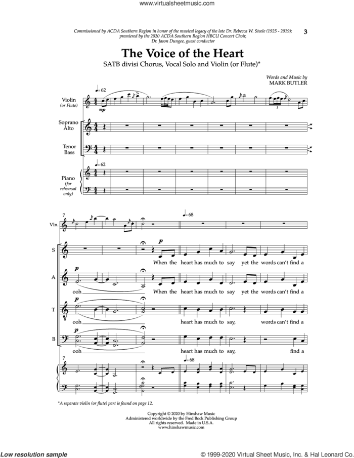 The Voice Of The Heart sheet music for choir (SATB: soprano, alto, tenor, bass) by Mark Butler, intermediate skill level