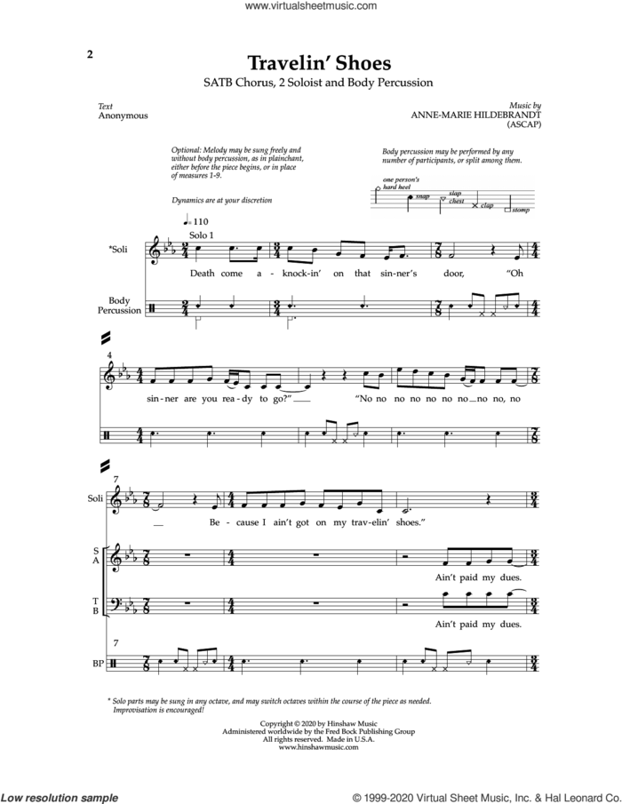 Travelin' Shoes sheet music for choir (SATB: soprano, alto, tenor, bass) by Anne-Marie Hildebrandt, intermediate skill level