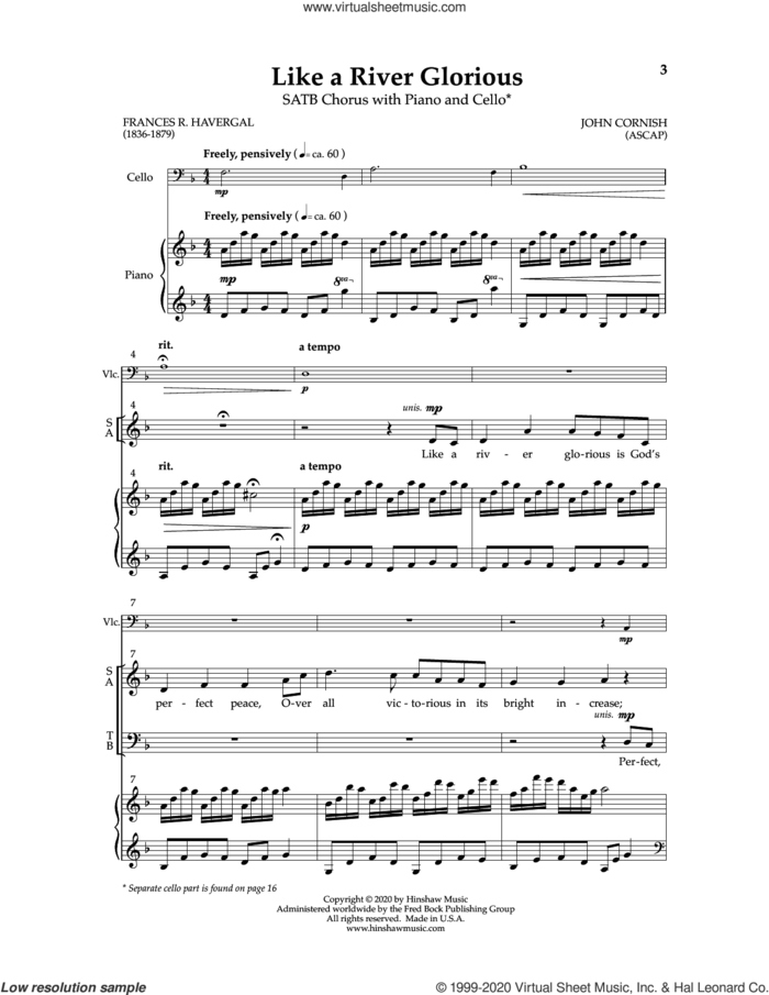 Like A River Glorious sheet music for choir (SATB: soprano, alto, tenor, bass) by John Cornish and Frances R. Havergal, intermediate skill level
