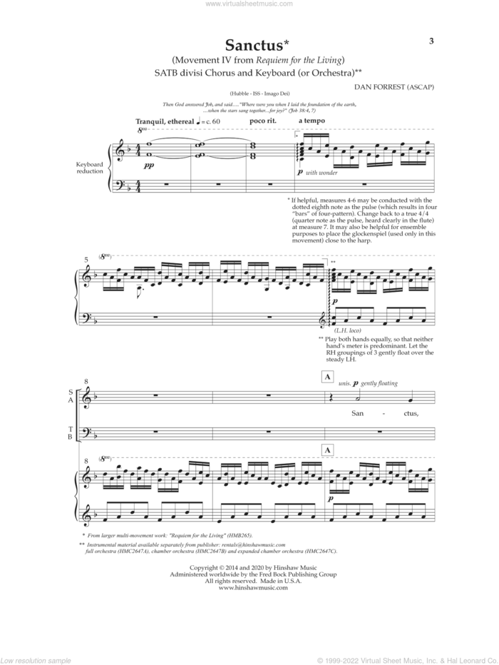 Sanctus (from Requiem For The Living) sheet music for choir (SATB: soprano, alto, tenor, bass) by Dan Forrest, intermediate skill level