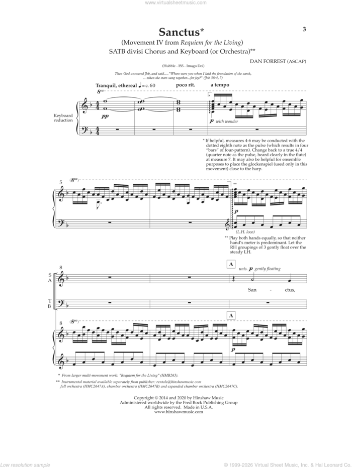 Sanctus (from Requiem For The Living) sheet music for choir (SATB: soprano, alto, tenor, bass) by Dan Forrest, intermediate skill level