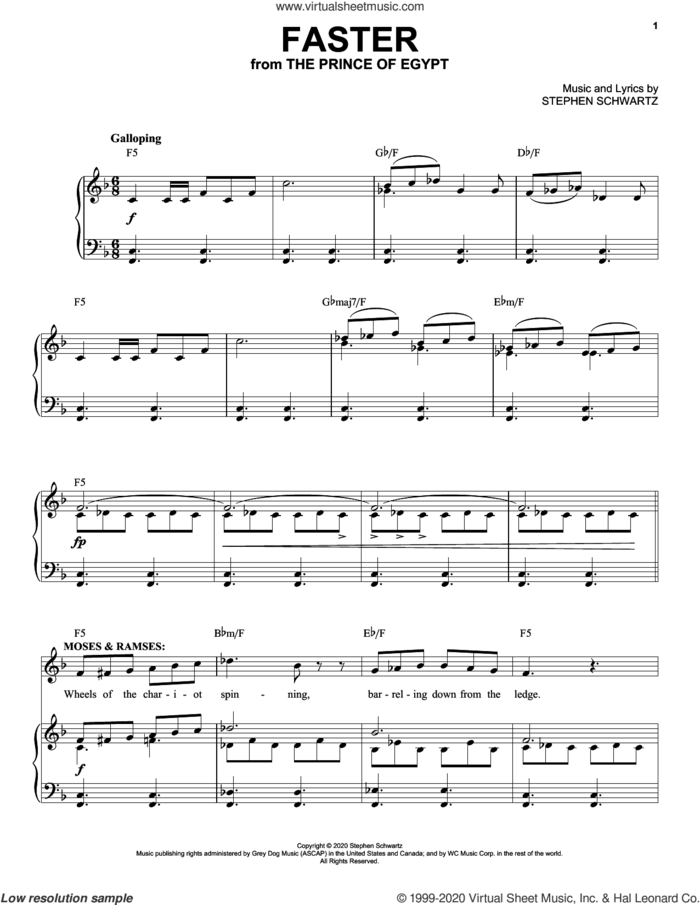 Faster (from The Prince Of Egypt: A New Musical) sheet music for voice and piano by Stephen Schwartz, intermediate skill level
