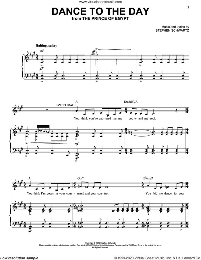 Dance To The Day (from The Prince Of Egypt: A New Musical) sheet music for voice and piano by Stephen Schwartz, intermediate skill level