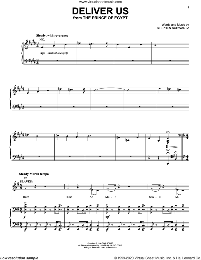 Deliver Us (from The Prince Of Egypt: A New Musical) sheet music for voice and piano by Stephen Schwartz, intermediate skill level