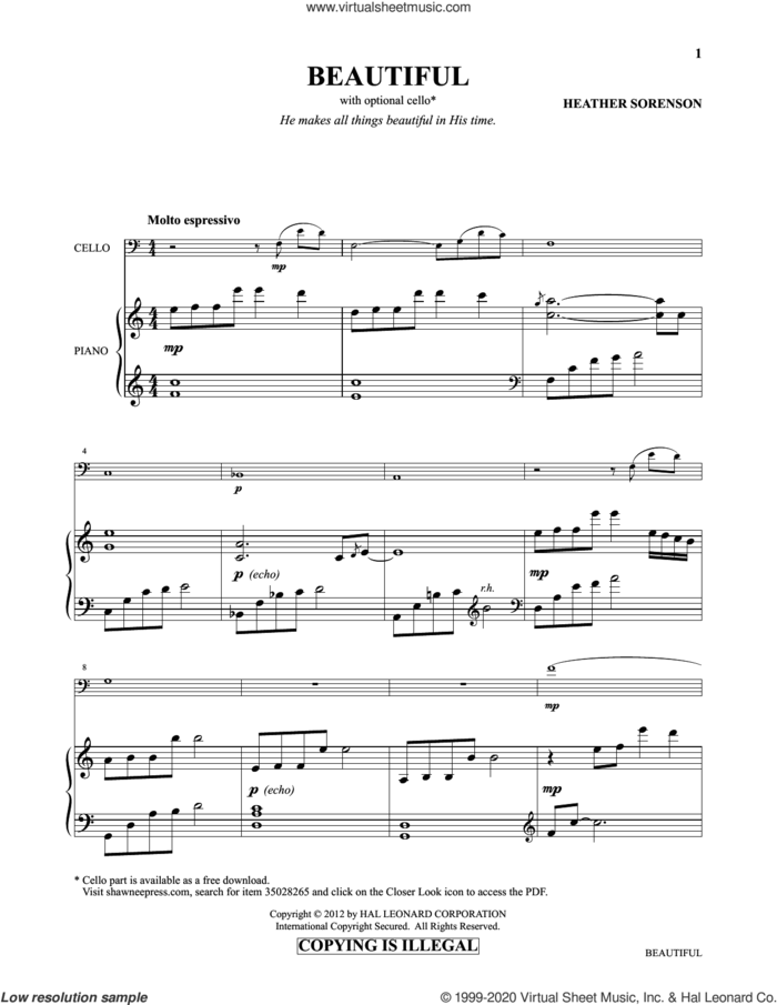Beautiful (from Images: Sacred Piano Reflections) sheet music for piano solo by Heather Sorenson, intermediate skill level