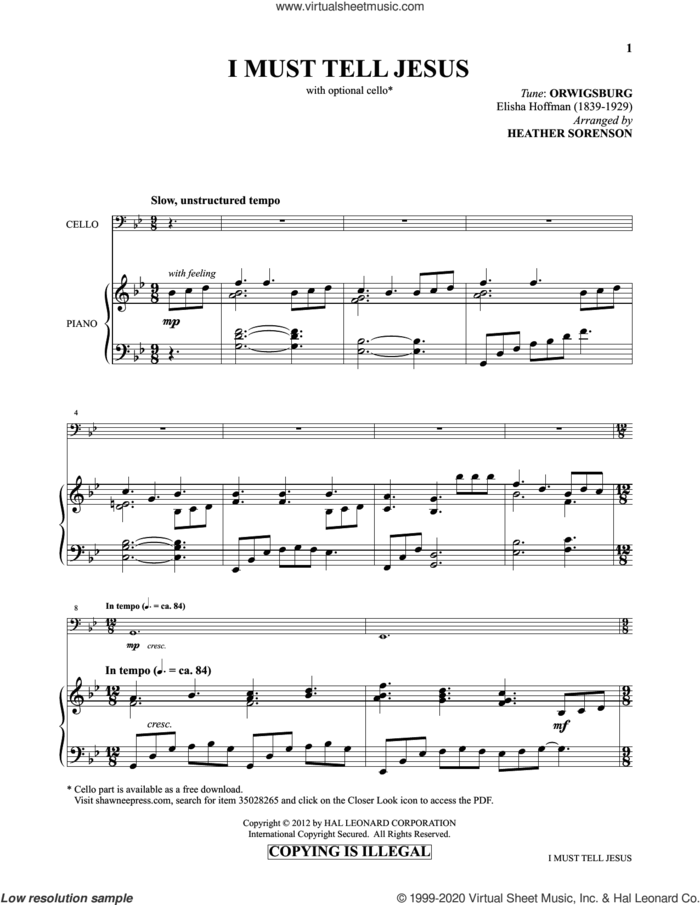 I Must Tell Jesus (from Images: Sacred Piano Reflections) sheet music for piano solo by Elisha A. Hoffman and Heather Sorenson, intermediate skill level