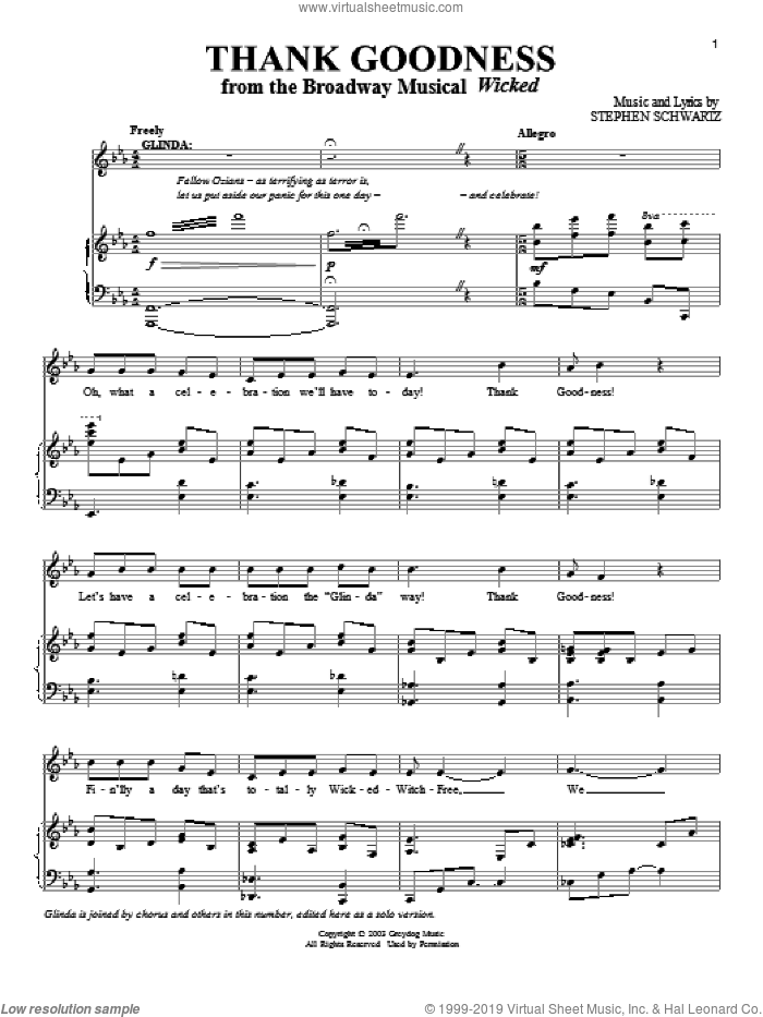 Thank Goodness sheet music for voice and piano by Stephen Schwartz, intermediate skill level