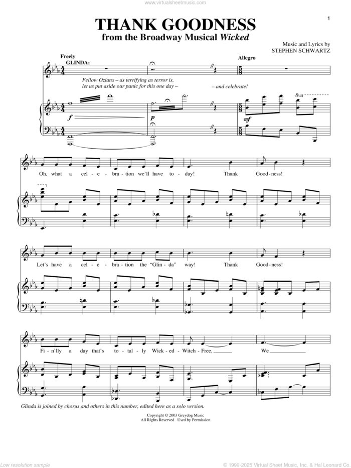 Thank Goodness sheet music for voice and piano by Stephen Schwartz, intermediate skill level