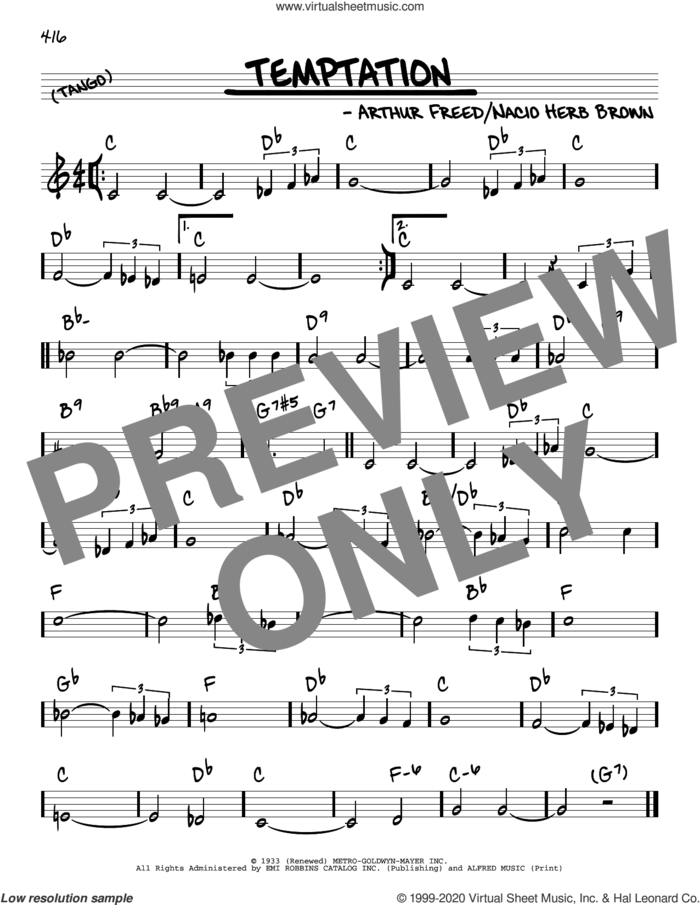 Temptation sheet music for voice and other instruments (real book) by Nacio Herb Brown and Arthur Freed, intermediate skill level