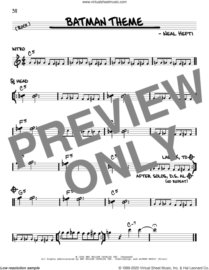 Batman Theme sheet music for voice and other instruments (real book) by Neal Hefti, intermediate skill level