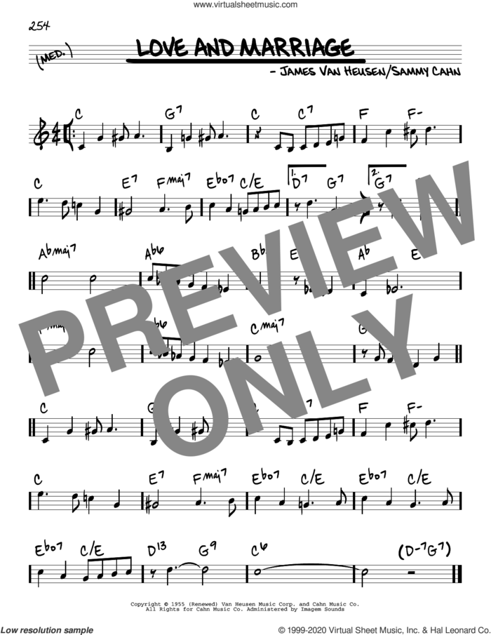 Love And Marriage sheet music for voice and other instruments (real book) by Sammy Cahn, Jimmy van Heusen and Sammy Cahn & James Van Heusen, intermediate skill level