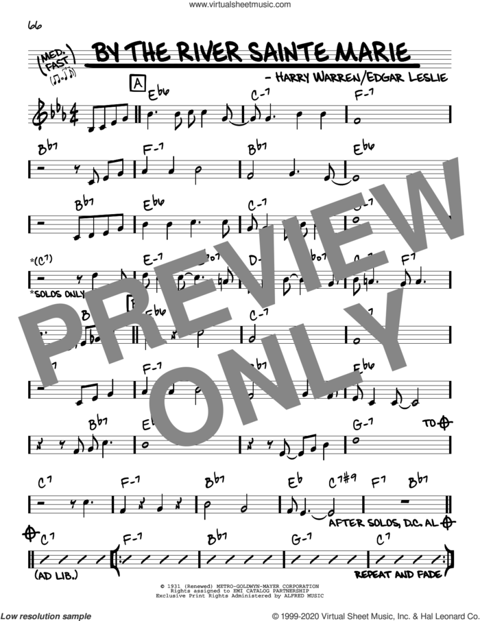 By The River Sainte Marie sheet music for voice and other instruments (real book) by Paul Desmond, Edgar Leslie and Harry Warren, intermediate skill level