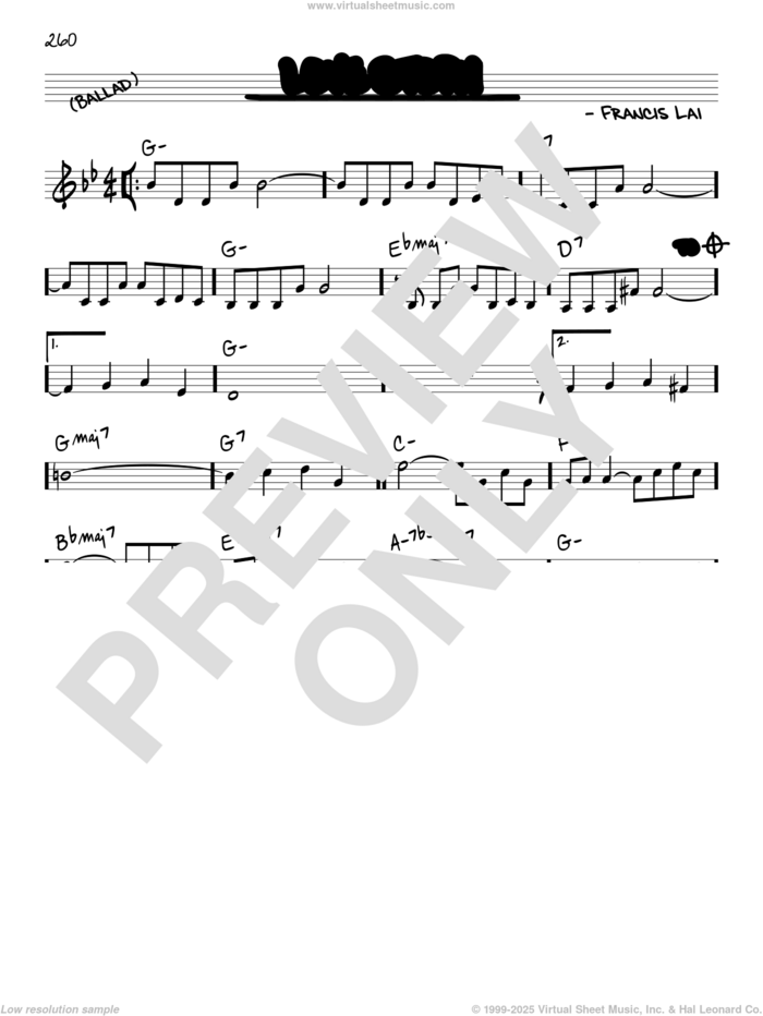 Love Story sheet music for voice and other instruments (real book) by Francis Lai, intermediate skill level