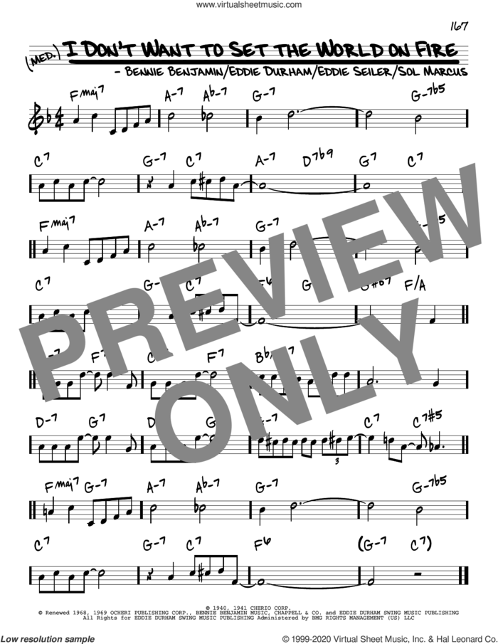 I Don't Want To Set The World On Fire sheet music for voice and other instruments (real book) by The Ink Spots, Bennie Benjamin, Eddie Durham, Eddie Seiler and Sol Marcus, intermediate skill level