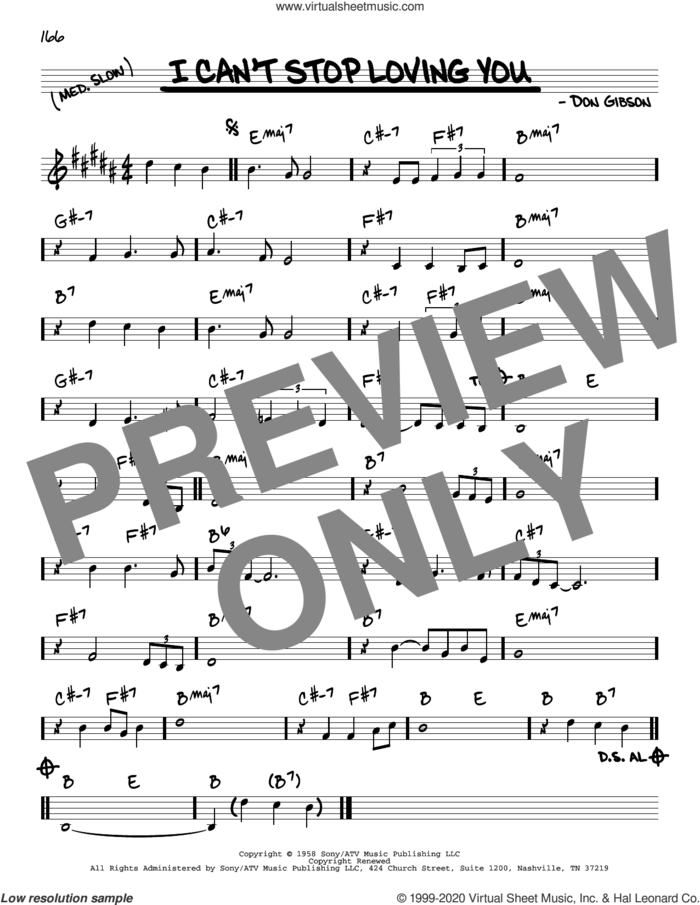 I Can't Stop Loving You sheet music for voice and other instruments (real book) by Don Gibson, Conway Twitty, Elvis Presley, Kitty Wells and Ray Charles, intermediate skill level