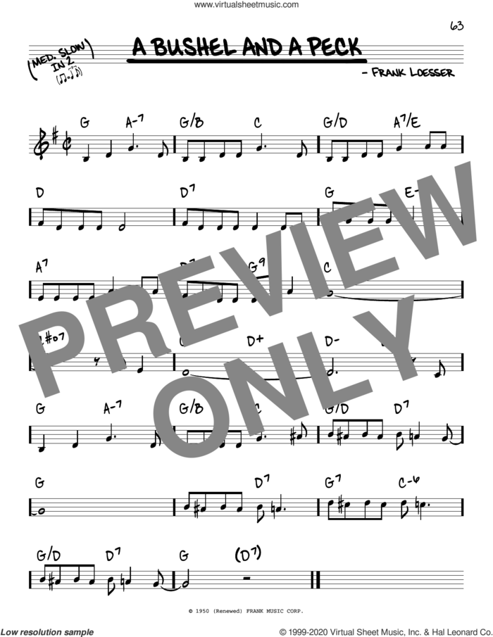 A Bushel And A Peck sheet music for voice and other instruments (real book) by Frank Loesser, intermediate skill level