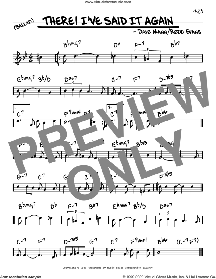 There! I've Said It Again sheet music for voice and other instruments (real book) by Bobby Vinton, Vaughn Monroe, Dave Mann and Redd Evans, intermediate skill level