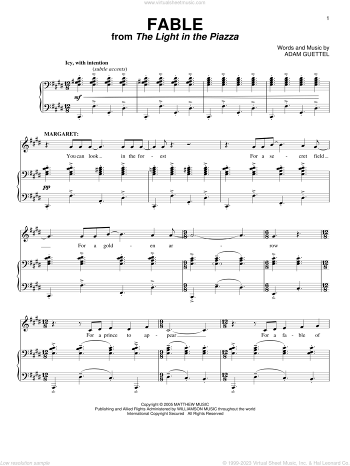 Fable (from The Light In The Piazza) sheet music for voice and piano by Adam Guettel and The Light In The Piazza (Musical), intermediate skill level