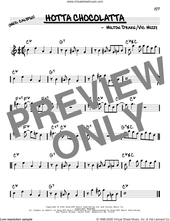 Hotta Chocolatta sheet music for voice and other instruments (real book) by Ella Fitzgerald, Milton Drake and Vic Mizzy, intermediate skill level