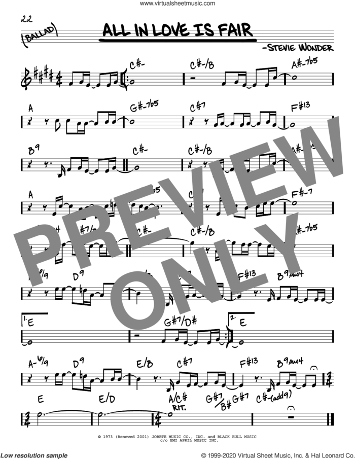 All In Love Is Fair sheet music for voice and other instruments (real book) by Stevie Wonder, intermediate skill level