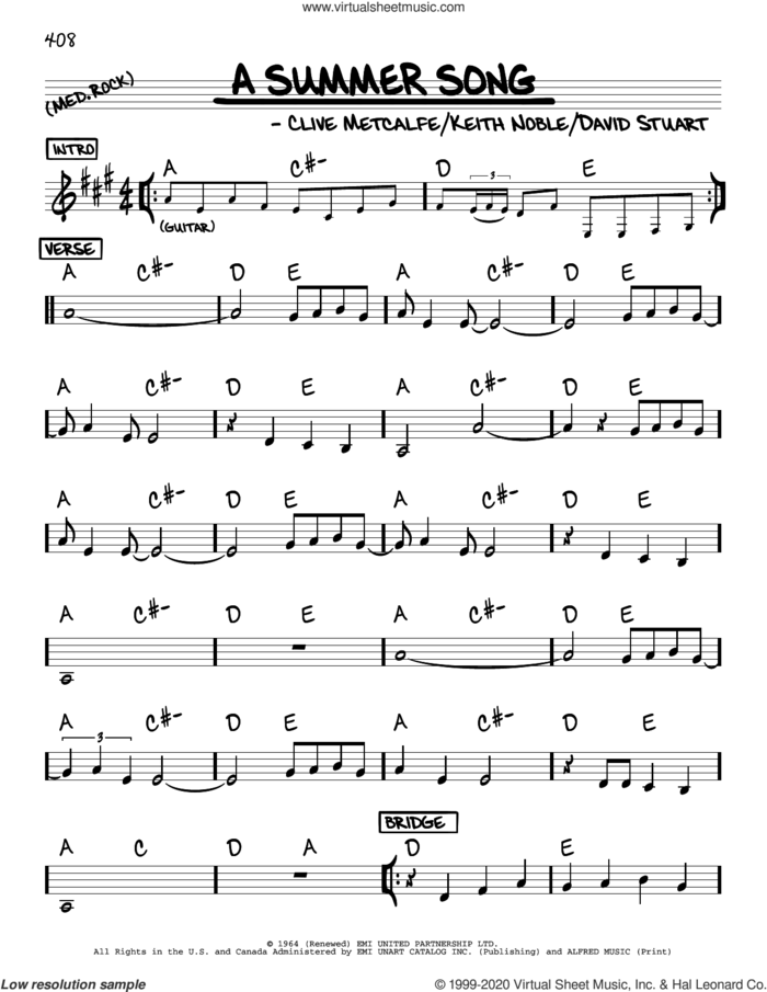 A Summer Song sheet music for voice and other instruments (real book) by David Lanz, Clive Metcalfe, David Stuart and Keith Noble, intermediate skill level