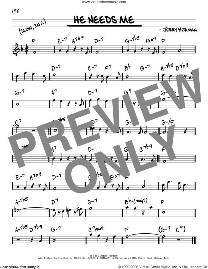 He Needs Me sheet music for voice and other instruments (real book) by Jerry Herman, intermediate skill level