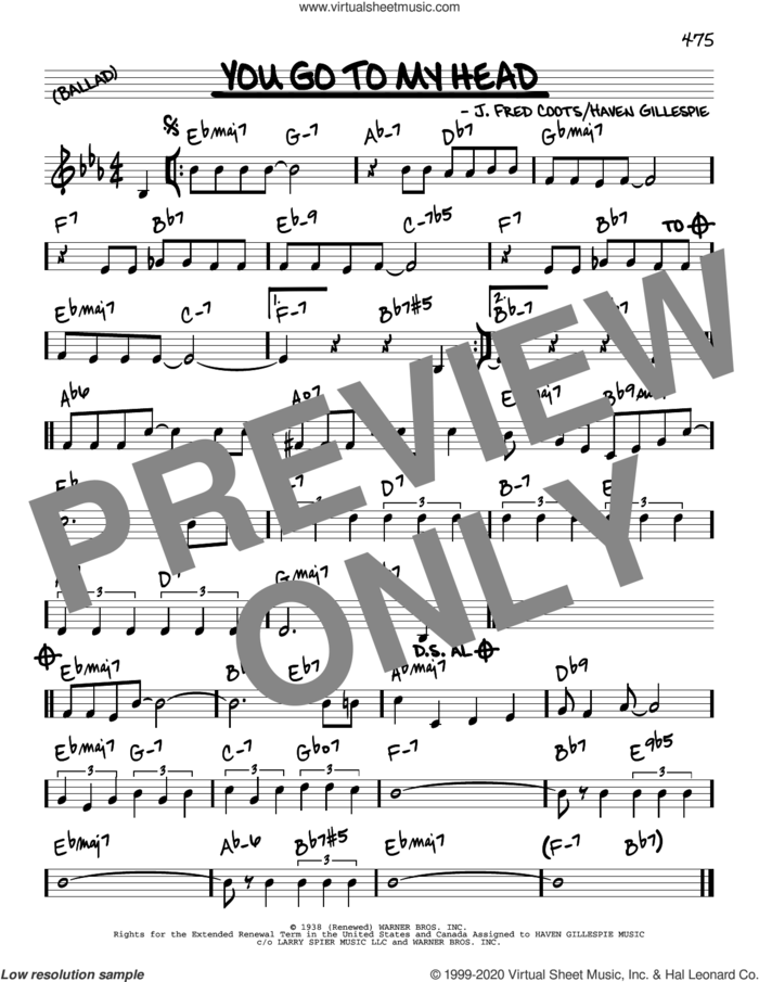 You Go To My Head sheet music for voice and other instruments (real book) by Haven Gillespie and J. Fred Coots, intermediate skill level
