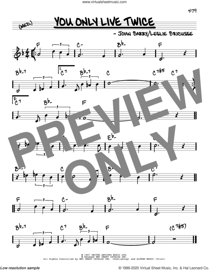 You Only Live Twice sheet music for voice and other instruments (real book) by Leslie Bricusse and John Barry, intermediate skill level