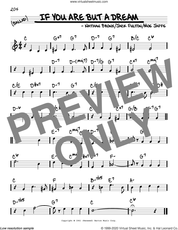 If You Are But A Dream sheet music for voice and other instruments (real book) by Frank Sinatra, Sarah Vaughan, Jack Fulton, Moe Jaffe and Nathan Bonx, intermediate skill level
