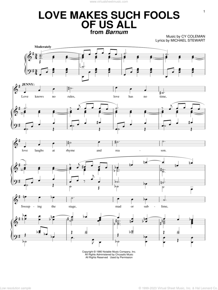 Love Makes Such Fools Of Us All sheet music for voice and piano by Cy Coleman and Michael Stewart, intermediate skill level