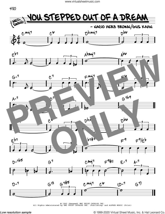 You Stepped Out Of A Dream sheet music for voice and other instruments (real book) by Gus Kahn and Nacio Herb Brown, intermediate skill level