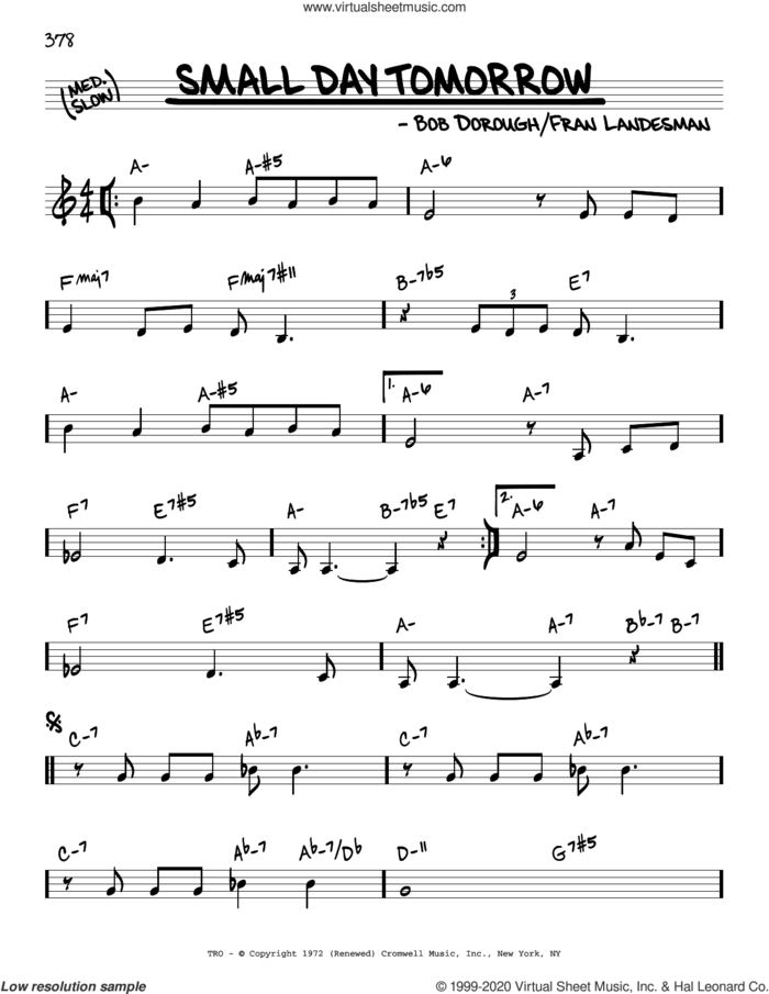 Small Day Tomorrow sheet music for voice and other instruments (real book) by Bob Dorough and Fran Landesman, intermediate skill level
