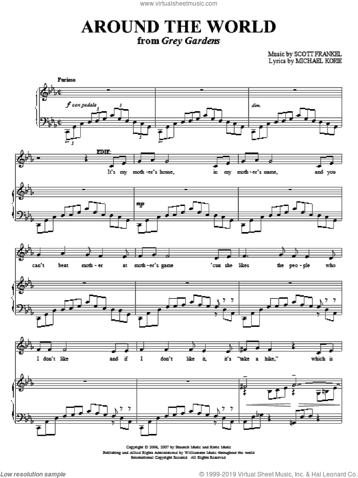 Around The World sheet music for voice and piano by Michael Korie and Scott Frankel, intermediate skill level